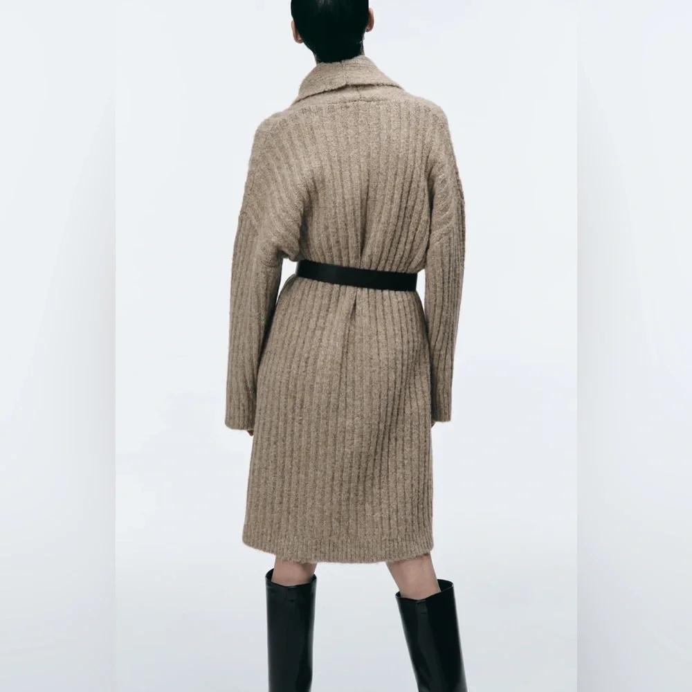 Zara Beige Rib Knit Coat - Picture 11 of 12